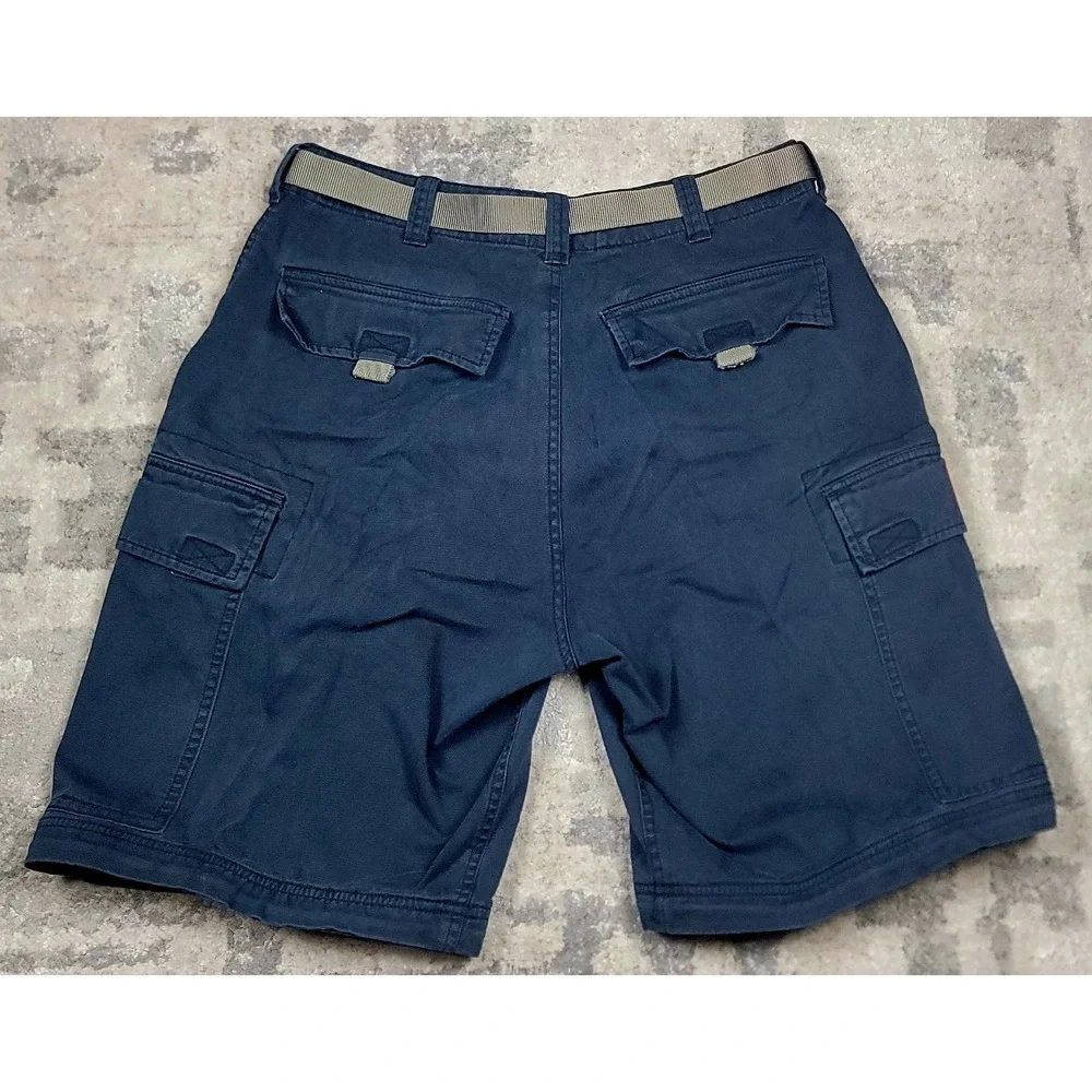 VTG Abercrombie & Fitch Men's Navy‎ BLUE Cargo Belted Canvas Shorts Sz SM 31X10